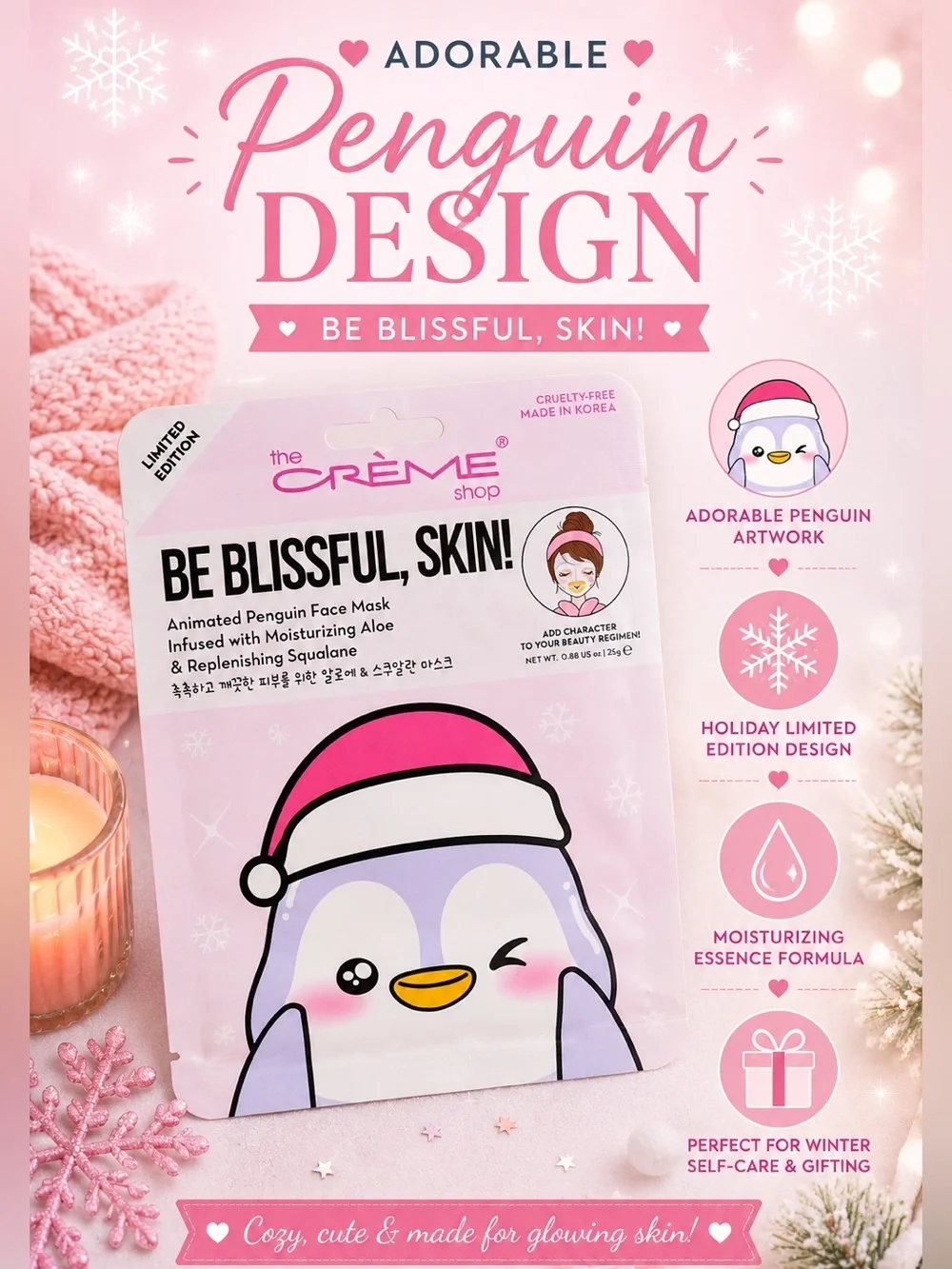 The Crème Shop Be Blissful, Skin! Penguin Sheet Mask | Aloe + Squalane